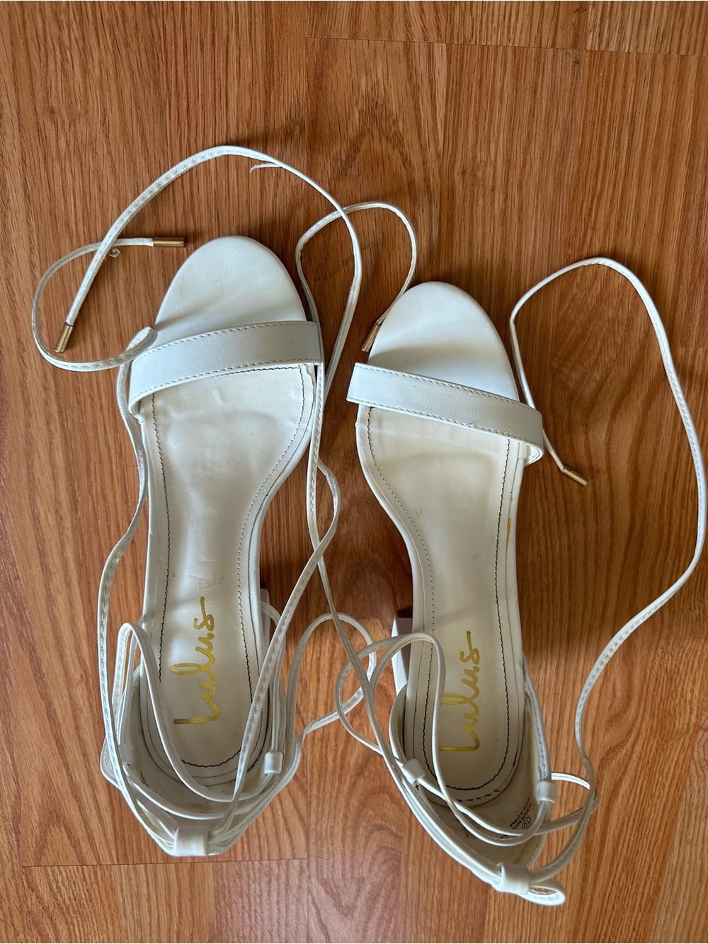 Lulu's White Lace-Up Block Heel Sandals with Ankle Tie